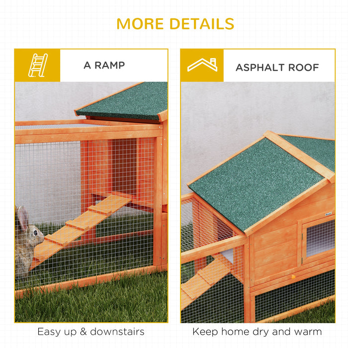 Wooden Rabbit Hutch Guinea Pig Hutch, Orange, 309 x 70 x 87cm