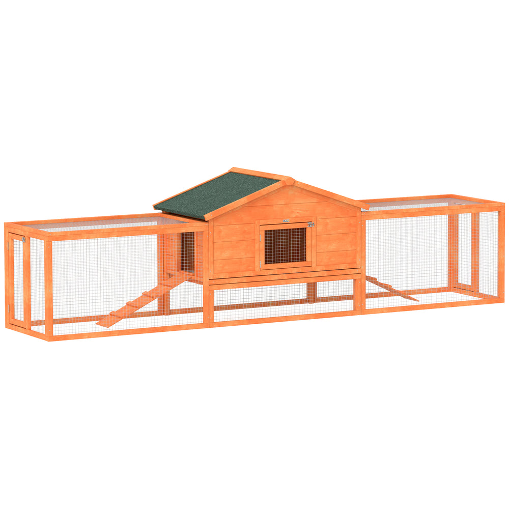 Wooden Rabbit Hutch Guinea Pig Hutch, Orange, 309 x 70 x 87cm