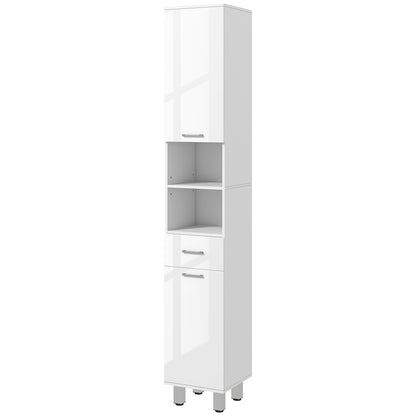 kleankin Tall Narrow Bathroom Storage Cabinet Cupboard w/ Cabinets, White