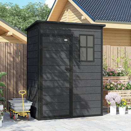5' x 3' Garden Shed w/ Floor, Lockable Door, Window and Vent, Dark Grey