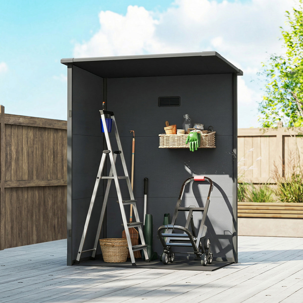 5' x 3' Garden Shed w/ Floor, Lockable Door, Window and Vent, Dark Grey