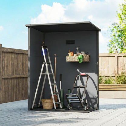 5' x 3' Garden Shed w/ Floor, Lockable Door, Window and Vent, Dark Grey