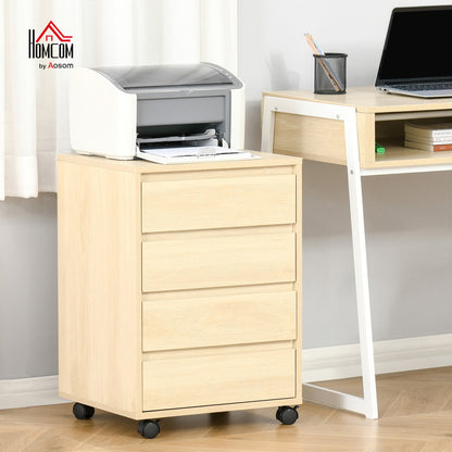 Mobile Vertical Filing Cabinet with 4 Drawers for Home, Natural