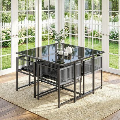 Garden Dining Set, Outdoor Table and Chairs with Foldable Backrest