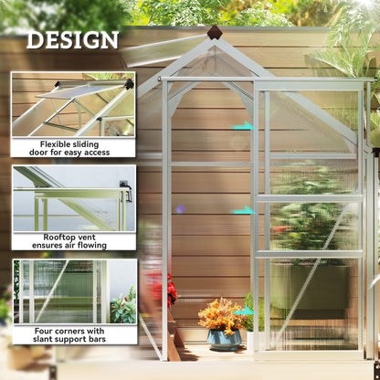 6x4ft Walk-In Polycarbonate Greenhouse Plant Grow Galvanied Aluminium