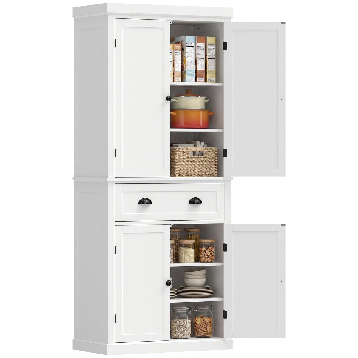 Tall Kitchen Cupboard, 183cm Freestanding Storage Cabinet with Drawer