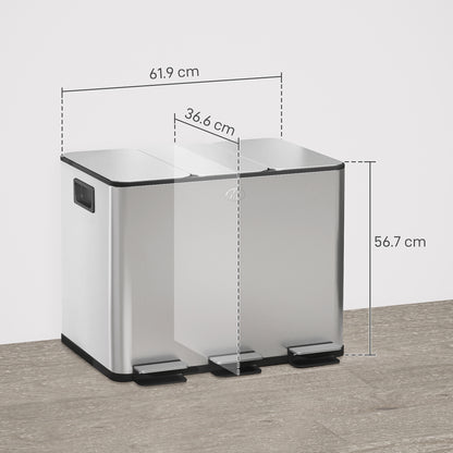 3 x 20L Triple Kitchen Bin Pedal Bin for Recycling and Waste