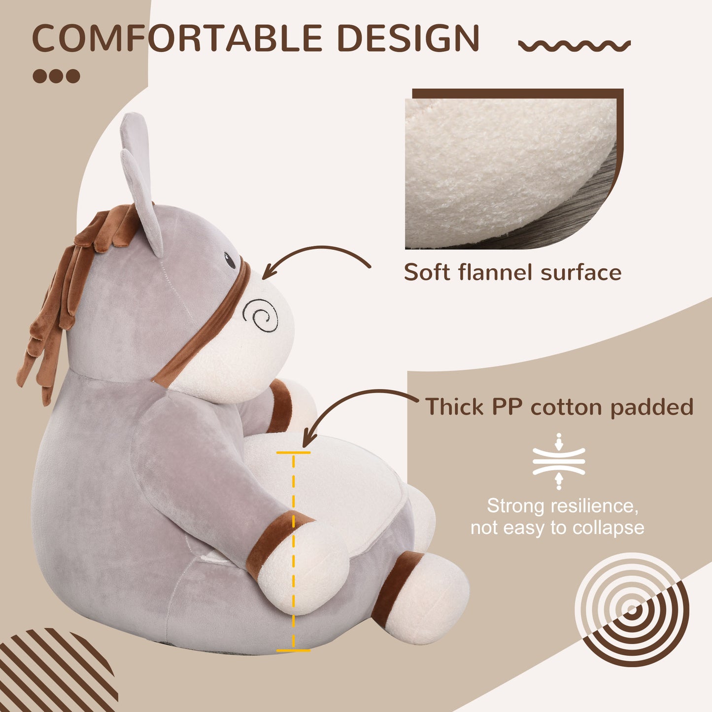 Animal Kids Sofa Chair Cartoon Donkey with Armrest 60 x 55 x 60cm Grey