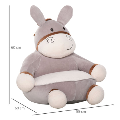 Animal Kids Sofa Chair Cartoon Donkey with Armrest 60 x 55 x 60cm Grey