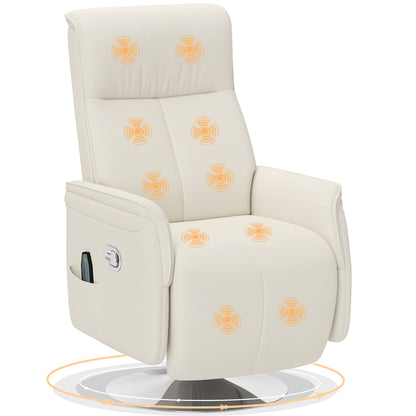 Massage Reclining Chair with Adjustable Backrest, Cream White