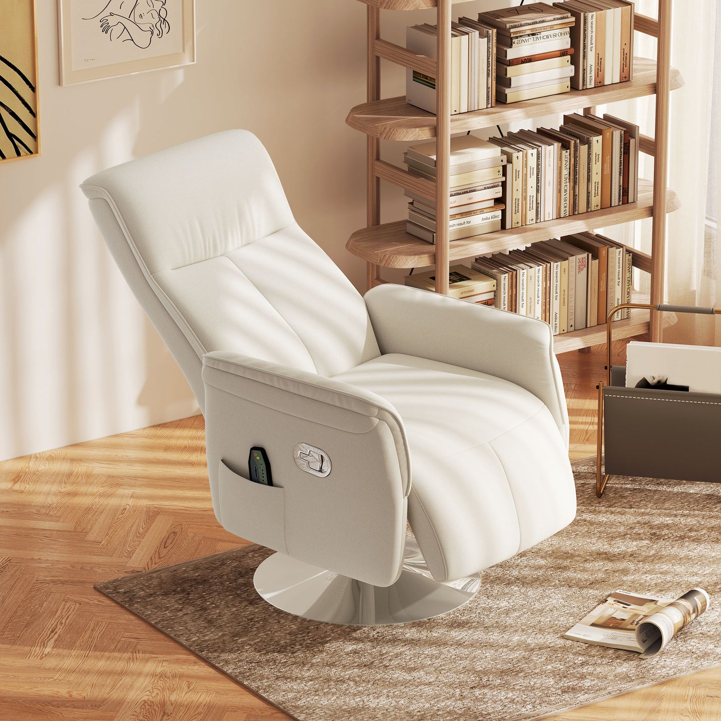 Massage Reclining Chair with Adjustable Backrest, Cream White
