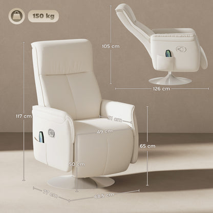 Massage Reclining Chair with Adjustable Backrest, Cream White