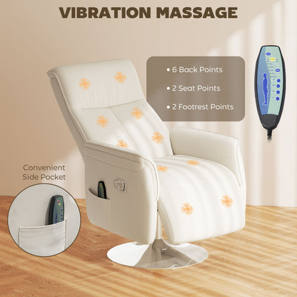 Massage Reclining Chair with Adjustable Backrest, Cream White