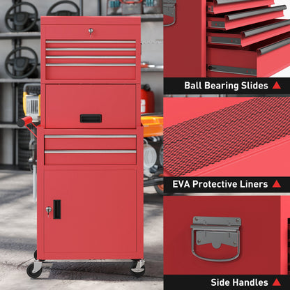 Tool Cabinet with 6 Drawers, 3-in-1 Rolling Tool Chest with Wheels
