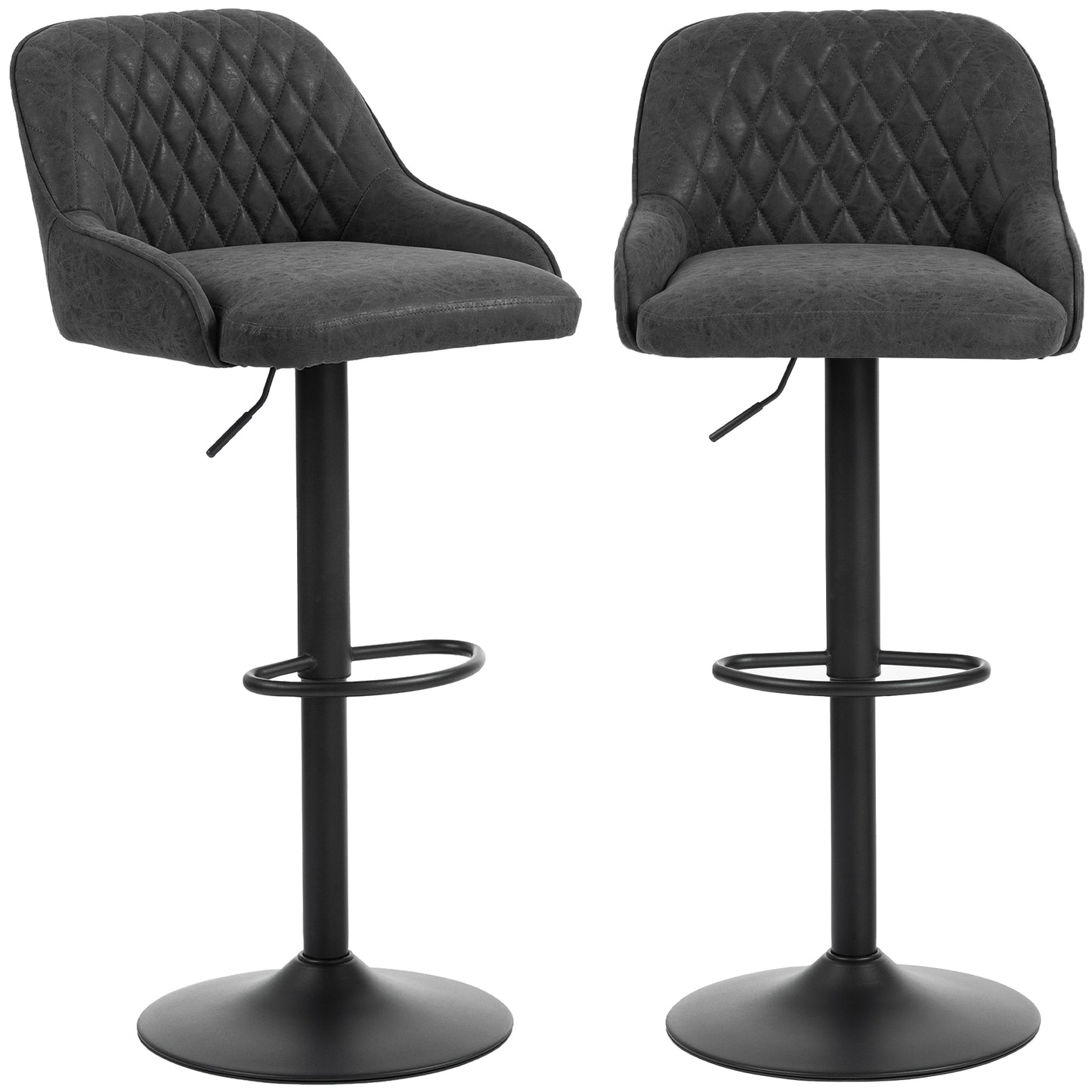 Breakfast Bar Stools Set of 2 with Wide Padded Seat, PU Leather Adjustable Swivel Bar Chairs, Modern Barstools with Footrest for Kitchen Island Counter, Home Bar, Black