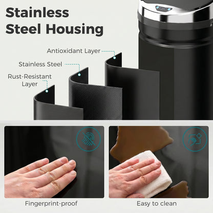 42L Sensor Bin with Quiet Soft-Close Lid, Automatic Touchless Motion Sensor Rubbish Bin with Fingerprint Resistant Stainless Steel for Hygienic Kitchen, Home Office Use, Black
