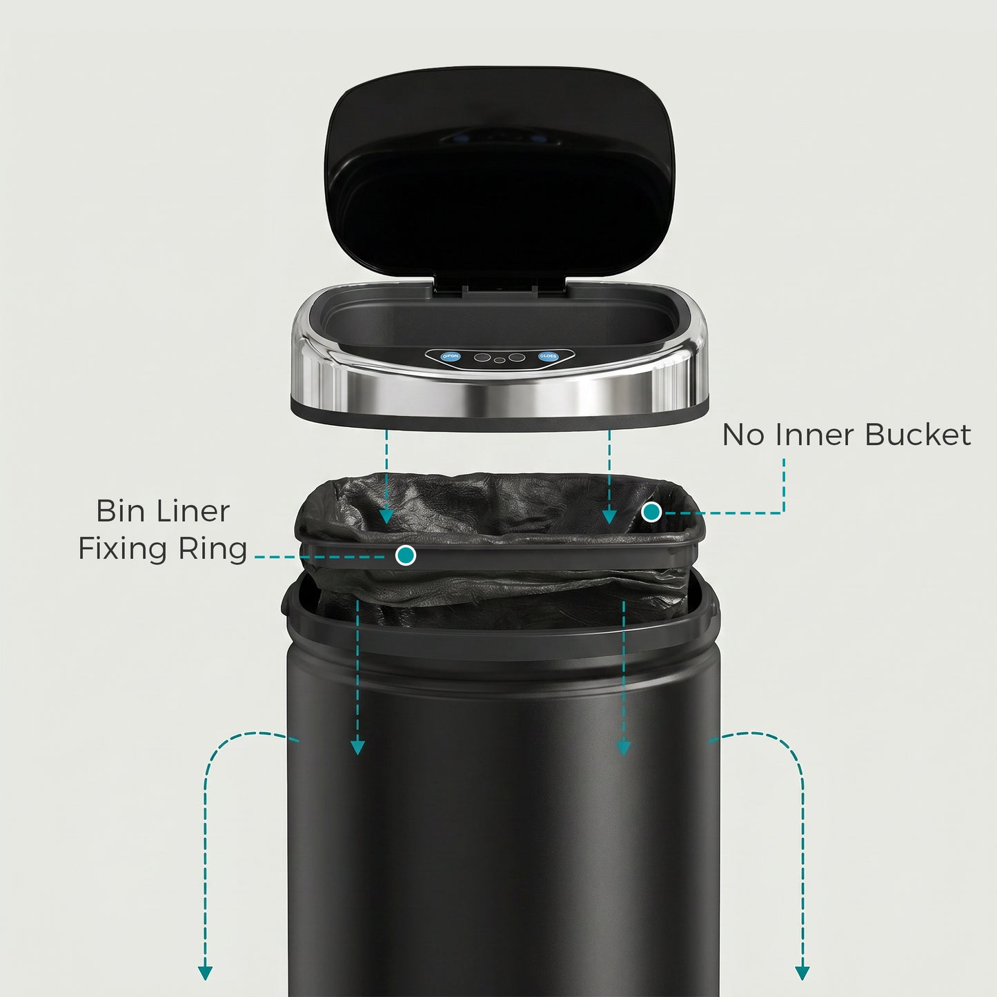 42L Sensor Bin with Quiet Soft-Close Lid, Automatic Touchless Motion Sensor Rubbish Bin with Fingerprint Resistant Stainless Steel for Hygienic Kitchen, Home Office Use, Black