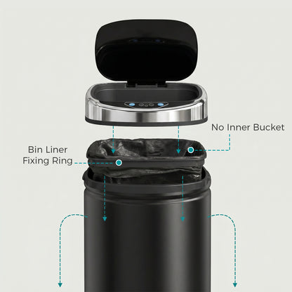 42L Sensor Bin with Quiet Soft-Close Lid, Automatic Touchless Motion Sensor Rubbish Bin with Fingerprint Resistant Stainless Steel for Hygienic Kitchen, Home Office Use, Black