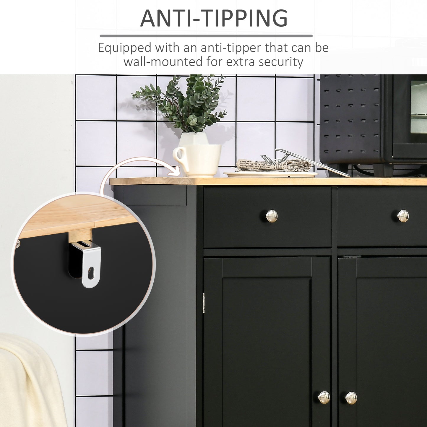 Sideboard Buffet Cabinet with Storage Cabinets and Drawers Black