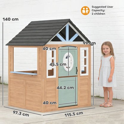 Playhouse for Kids, Wooden Wendy House with Pet Door, Play Kitchen, Half Door and Windows for Indoor Outdoor Pretend Play Fun, Ages 2+, Natural Wood