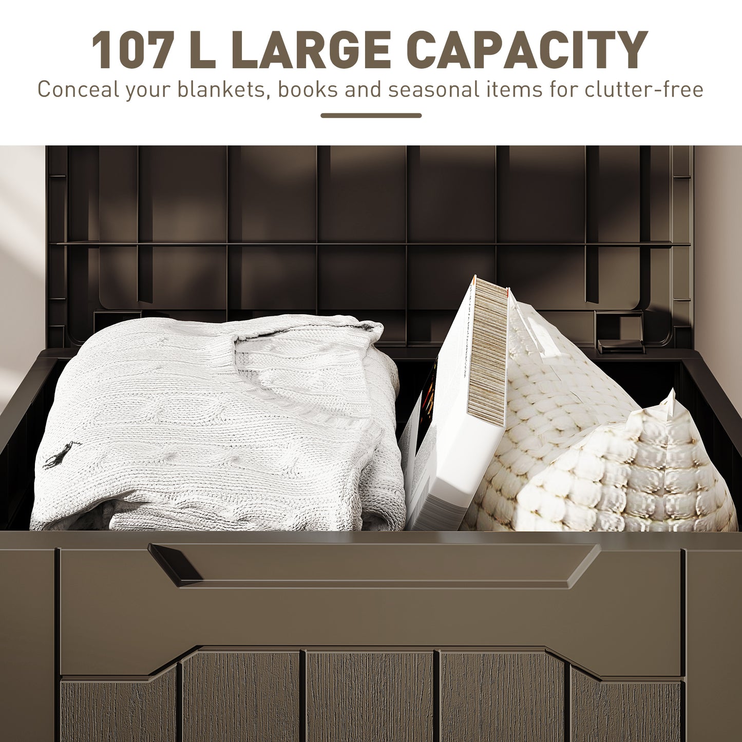 107 L Plastic Storage Chest with Lock Hole and Handles Dark Brown