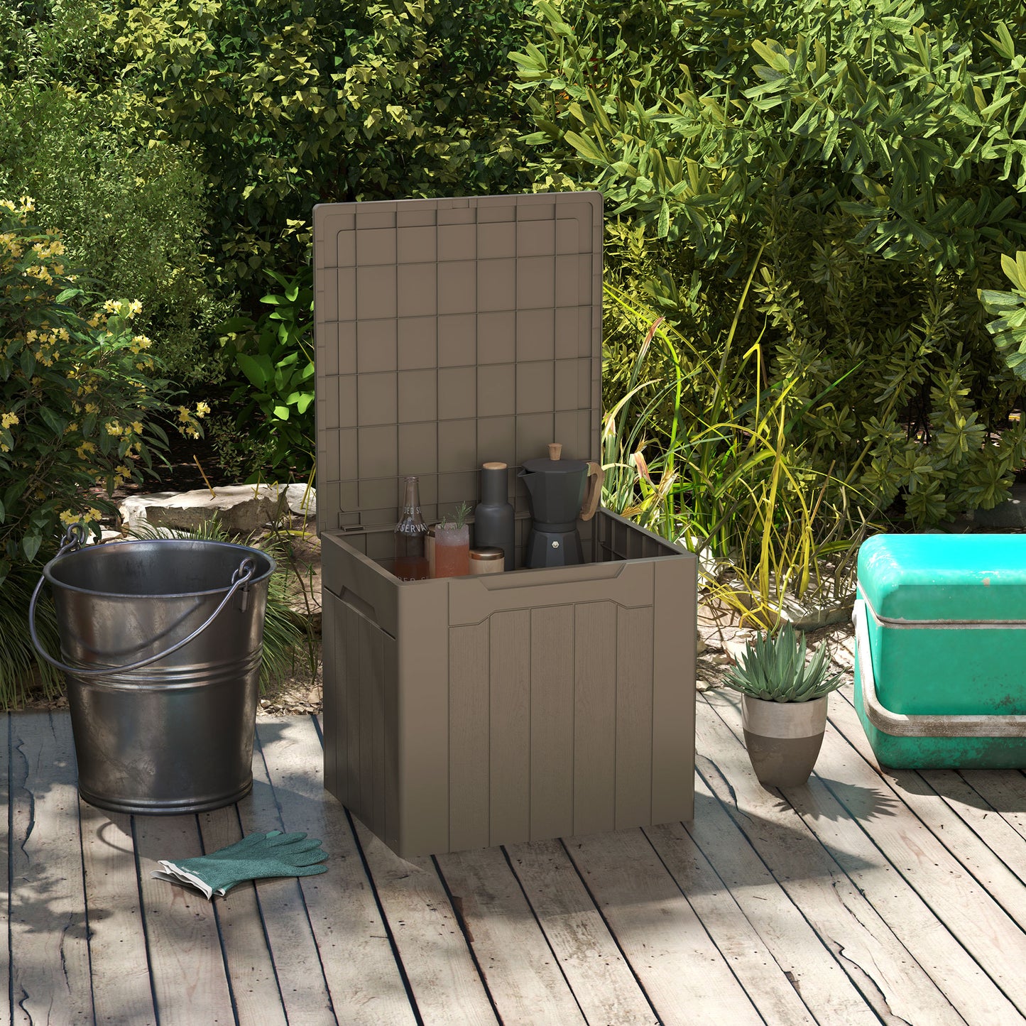 107 L Plastic Storage Chest with Lock Hole and Handles Dark Brown