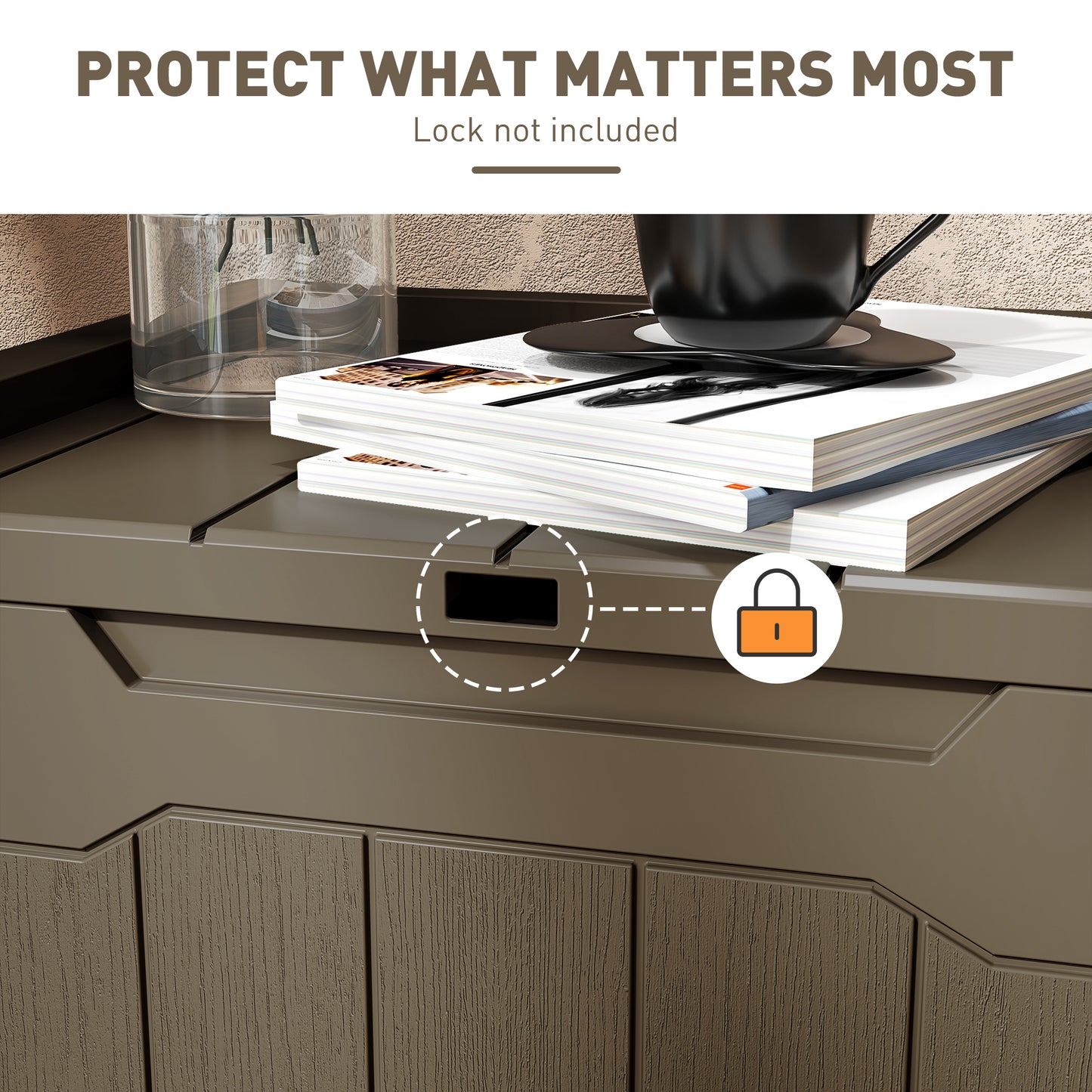 107 L Plastic Storage Chest with Lock Hole and Handles Dark Brown