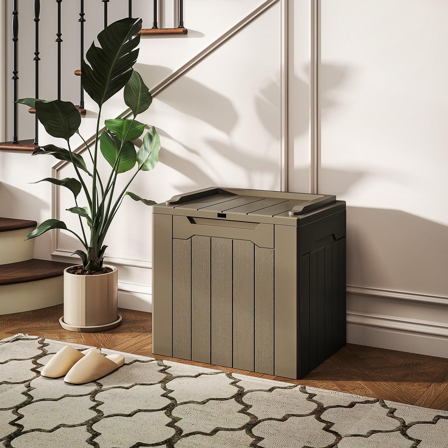 107 L Plastic Storage Chest with Lock Hole and Handles Dark Brown