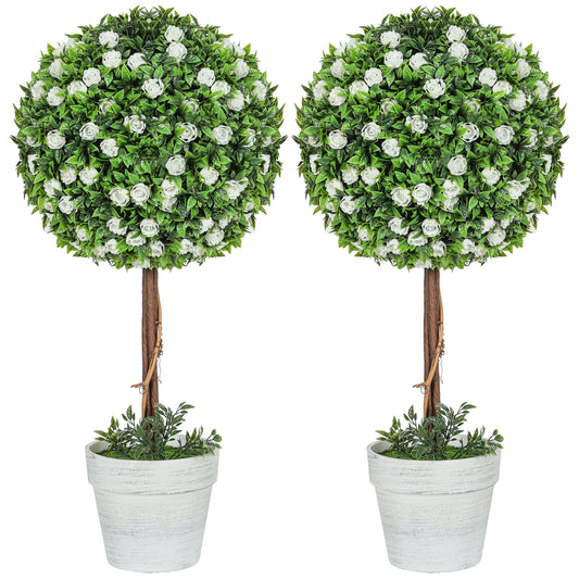 Set of 2 Artificial Plants with Rose Flower in Pot, 60cm, White