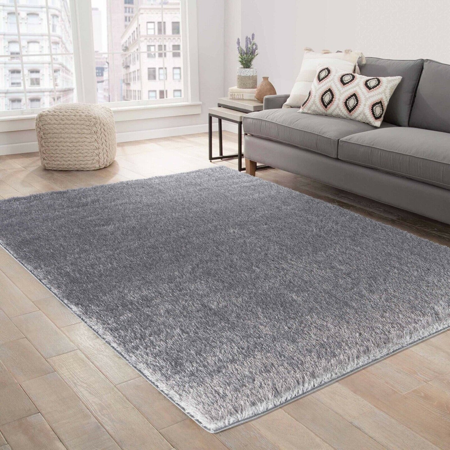 California Modern Soft Plain Shimmer Shaggy Area Rugs - 2 Colours Available