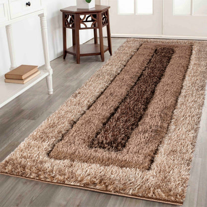 California Modern Soft Bordered Shimmer Shaggy Area Rugs - 2 Colours Available