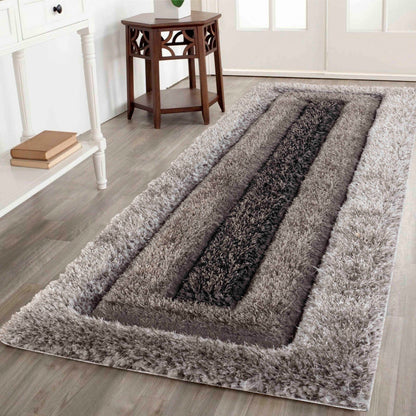 California Modern Soft Bordered Shimmer Shaggy Area Rugs - 2 Colours Available