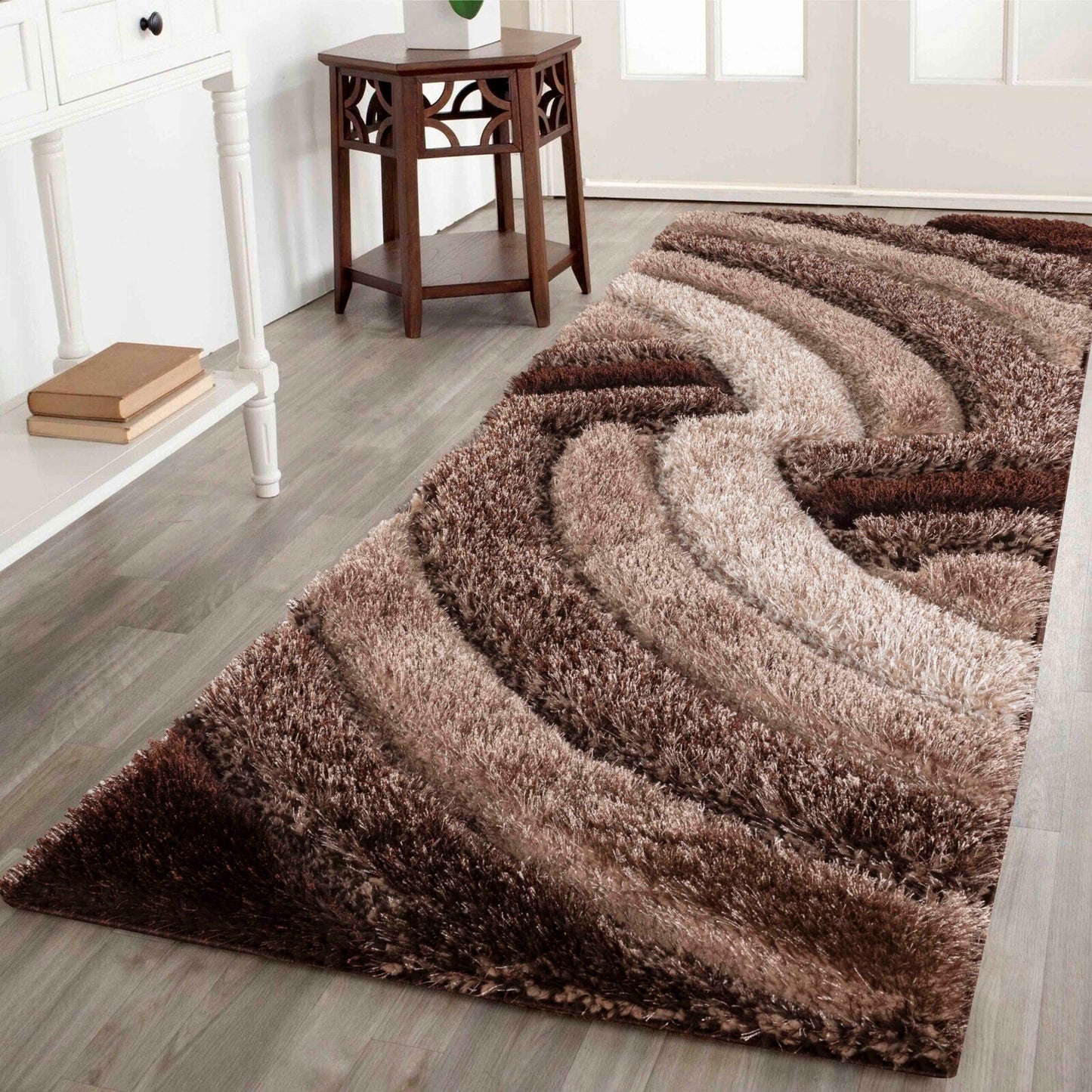 California Modern Soft Swirl Shimmer Shaggy Area Rugs - 3 Colours Available