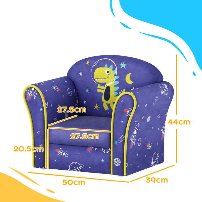 Kids Sofa Chair with Planet Dinosaur Design for Bedroom, Playroom, Blue