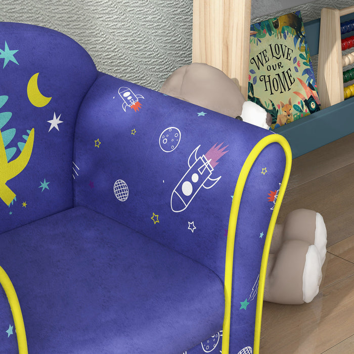 Kids Sofa Chair with Planet Dinosaur Design for Bedroom, Playroom, Blue