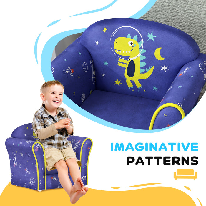 Kids Sofa Chair with Planet Dinosaur Design for Bedroom, Playroom, Blue