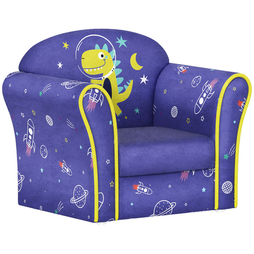 Kids Sofa Chair with Planet Dinosaur Design for Bedroom, Playroom, Blue