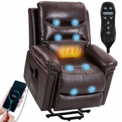 Faux Leather Electric Riser Recliner with 8-Point Massage and Heat - Brown