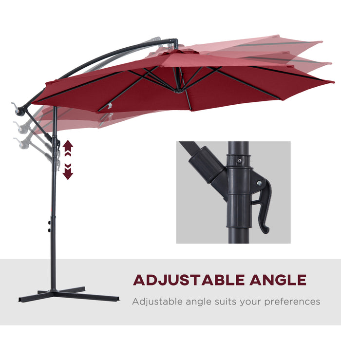 3 meter Cantilever Umbrella Garden Banana Parasol Patio Hanging Sun Shade Wine Red