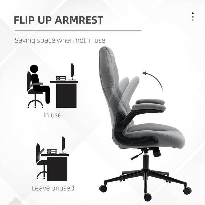 Home Office Desk Chair, Computer Chair with Flip Up Armrests, Swivel Seat and Tilt Function, Grey