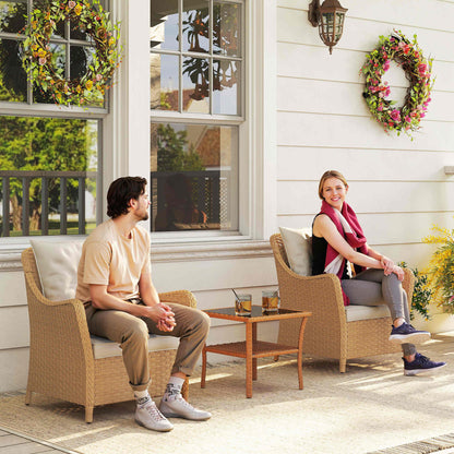 2 Pieces Rattan Garden Chairs, Cushioned Rattan Chairs, Beige