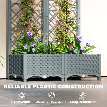 Plastic Planter Box with Trellis, Vegetable Planter w/ Drain Plugs