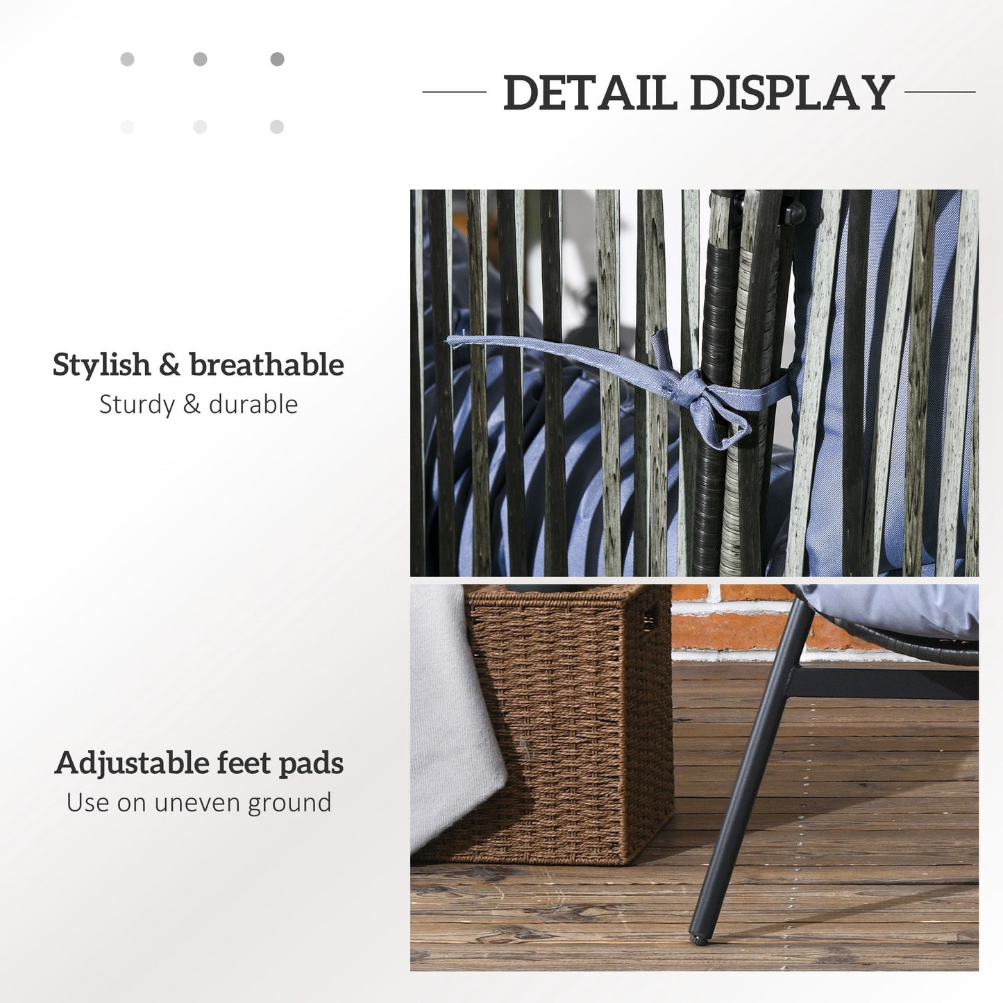 Rattan Leisure Chair w/ Cushion, Garden Egg Chair with Headrest, Grey