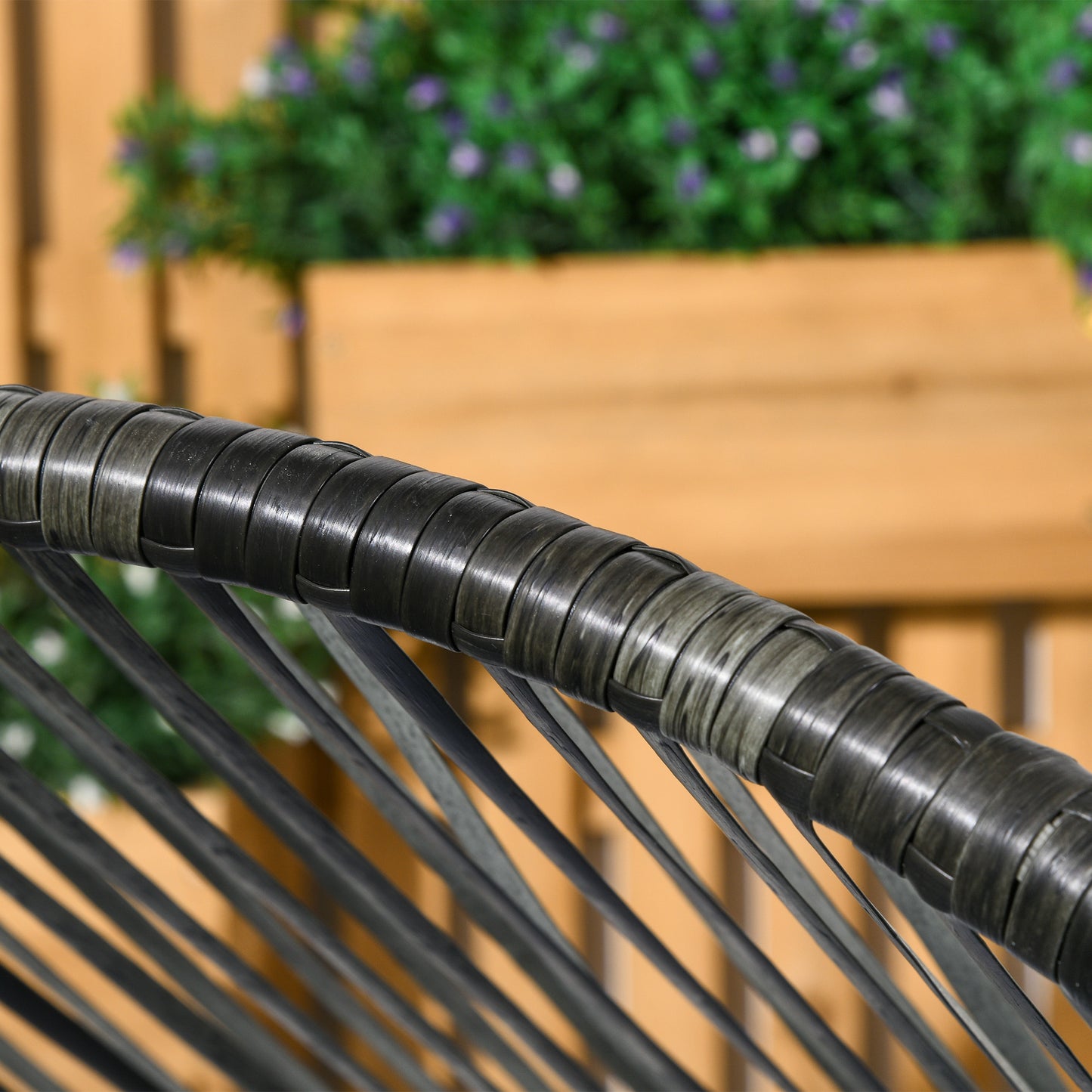 Rattan Leisure Chair w/ Cushion, Garden Egg Chair with Headrest, Grey