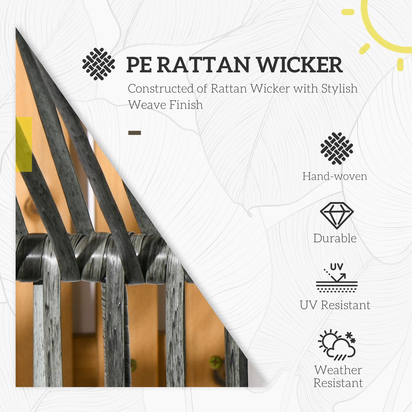 Rattan Leisure Chair w/ Cushion, Garden Egg Chair with Headrest, Grey