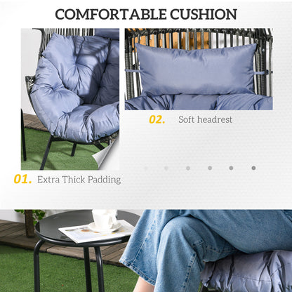 Rattan Leisure Chair w/ Cushion, Garden Egg Chair with Headrest, Grey