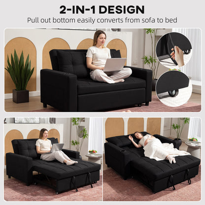2 Seater Pull Out Sofa Bed with Pockets for Living Room Black