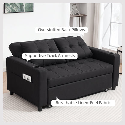 2 Seater Pull Out Sofa Bed with Pockets for Living Room Black