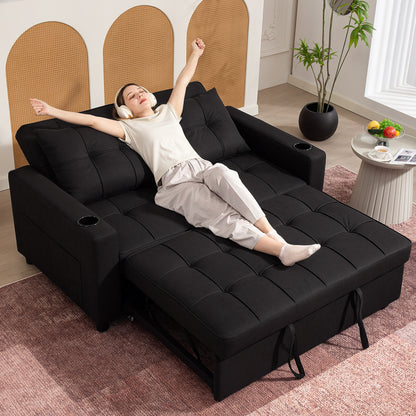 2 Seater Pull Out Sofa Bed with Pockets for Living Room Black
