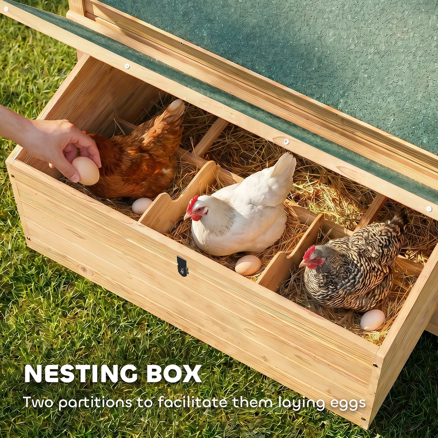 Chicken Coop with Nesting Box, Openable Top, Pull-Out Tray, Yellow